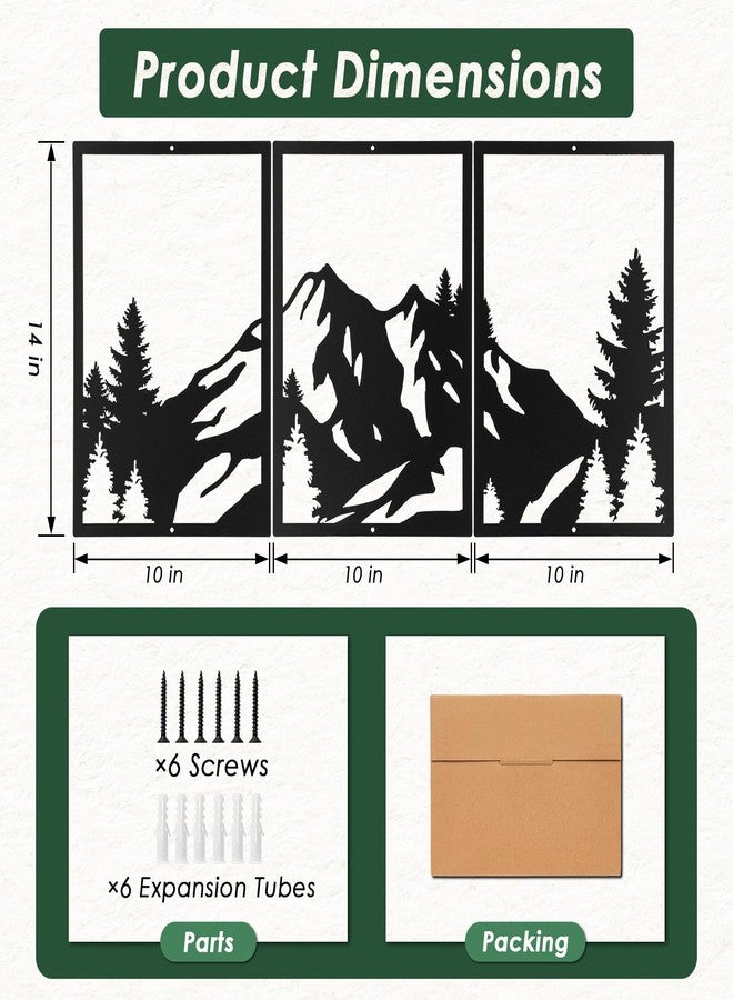 Sanwarm 3 Pieces Metal Tree Modern Wall Decor, Mountain Black Wall Art Decors Abstract Woodland Mountains Minimalist Sculpture Hanging Decoration for Home Bathroom Living Room Bedroom Garden Office - Image 3